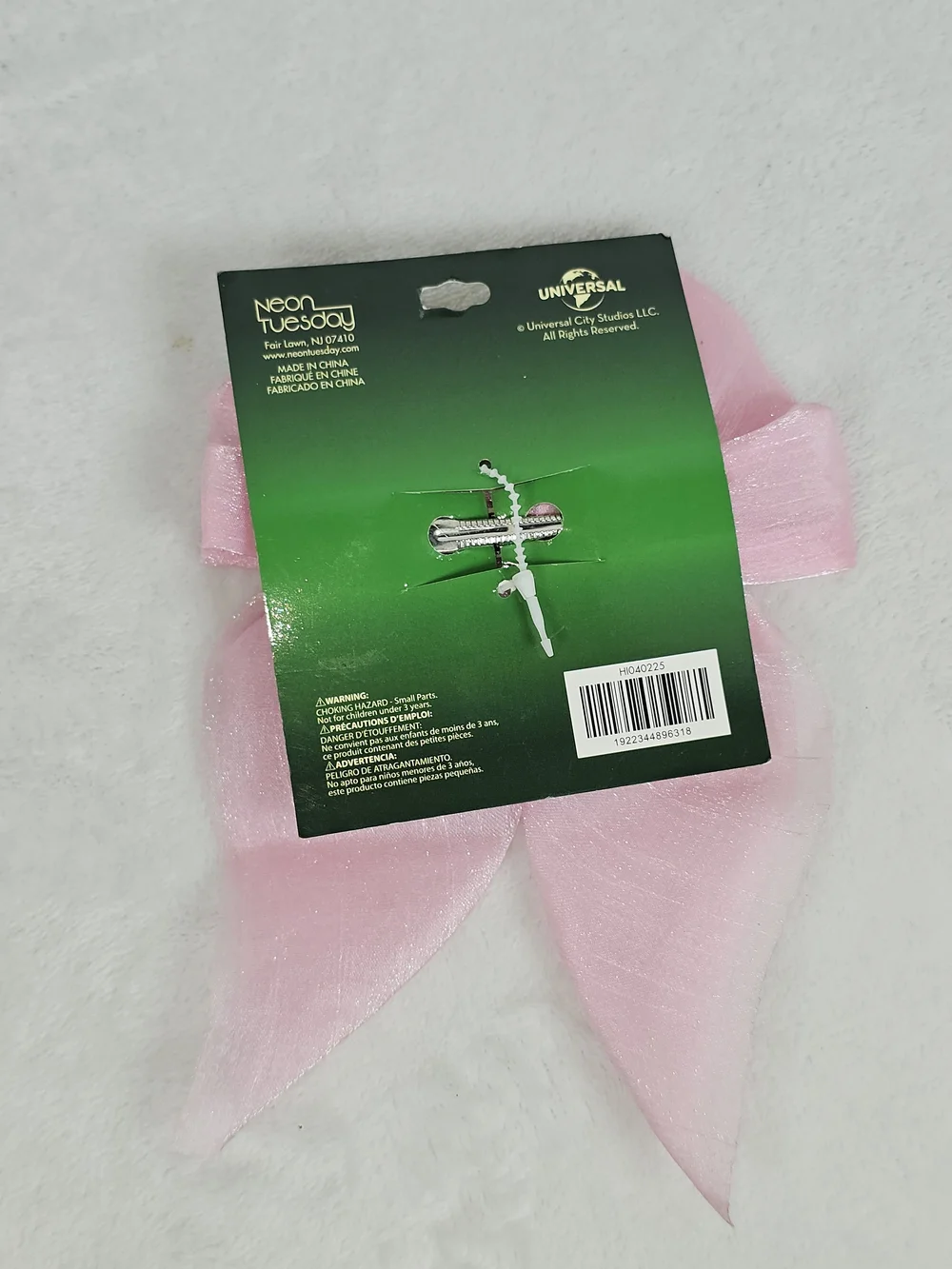Wicked Glinda Logo Hair Bow Pink Iridescent Glitter Barrette